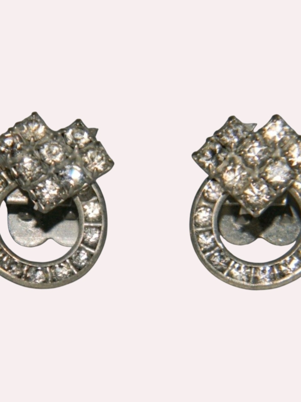 Vintage Art Deco Silver Tone Rhinestone Circle & Diamond Shoe Clips Set